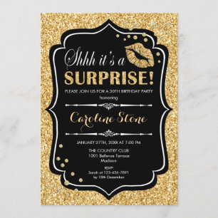Surprise Birthday Party - Black Gold Invitation