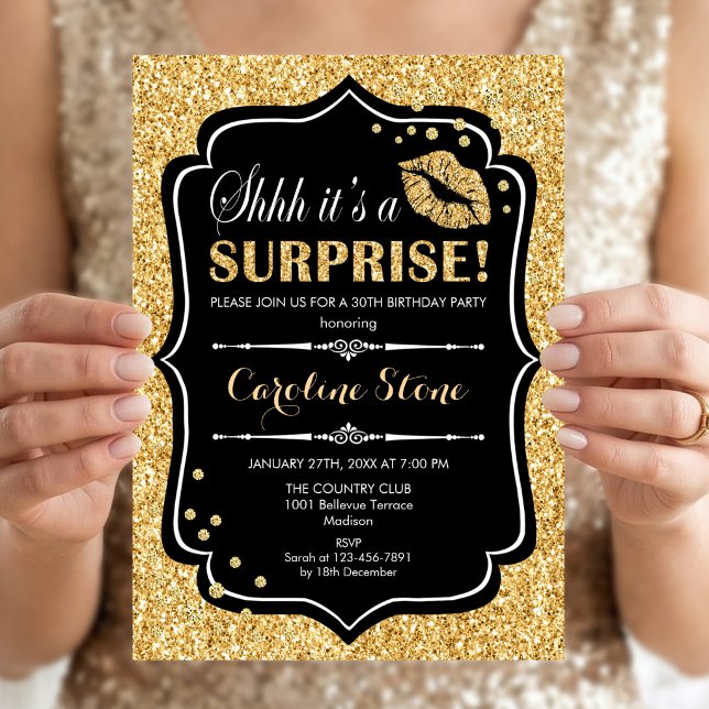 Surprise Birthday Party - Black Gold Invitation (Creator Uploaded)