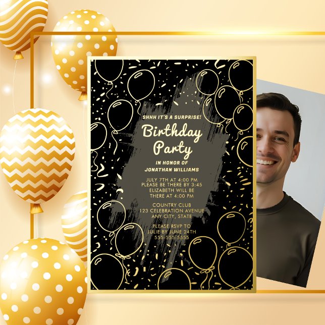 Surprise Birthday Party Black Grey for Him Gold  (Creator Uploaded)