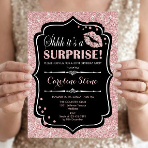 Surprise Birthday Party - Black Rose Gold Invitation