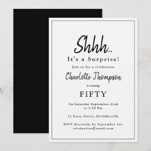 Surprise Birthday Party Black White Modern Invitation