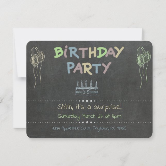 Surprise Birthday Party Blackboard Chalk Custom  Invitation (Front)