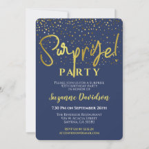 Surprise Birthday Party Blue Gold Typography