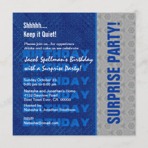 Surprise Birthday Party Blue Silver Invitation