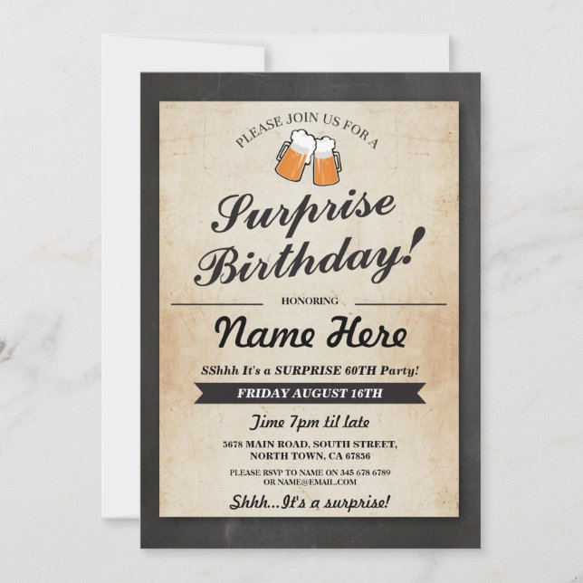 Surprise Birthday Party Chalk Beers Invitation (Front)