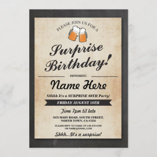 Surprise Birthday Party Chalk Beers Invitation