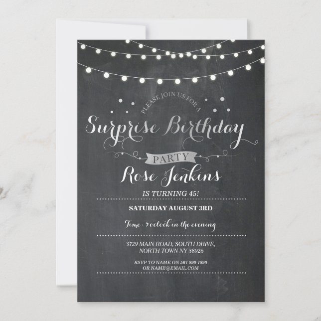 Surprise Birthday Party Chalkboard Any Age Invite (Front)