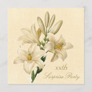 Surprise Birthday Party Chic Vintage Lily Flowers Invitation