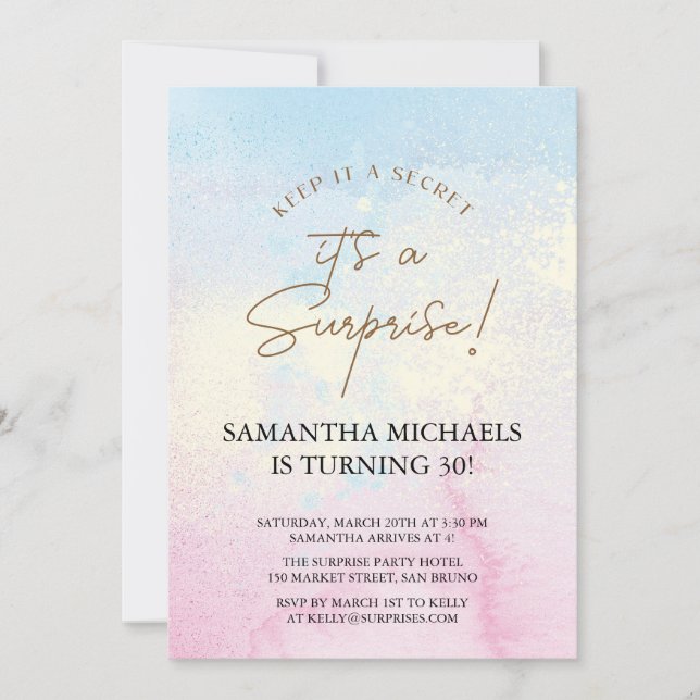 Surprise Birthday Party colorfull Watercolor Invitation (Front)