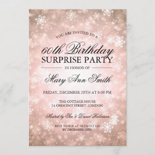 Surprise Birthday Party Copper Winter Wonderland Invitation