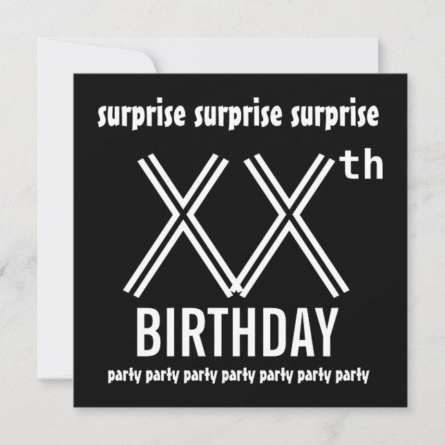SURPRISE Birthday Party Custom Year Black White Invitation (Front)