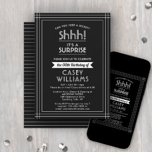 Surprise Birthday Party Elegant Black and White Invitation