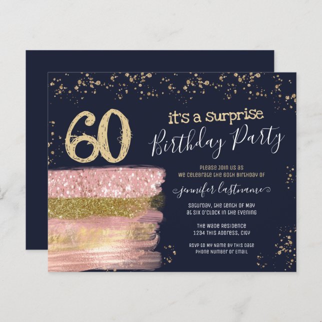 Surprise Birthday Party Glitter Cake Invitation (Front/Back)