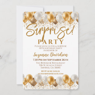 Surprise Birthday Party Gold Balloon Invitation