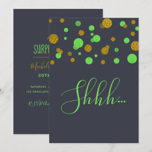 Surprise Birthday Party green and gold confetti Invitation