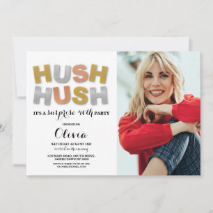 Surprise Birthday Party Hush Hush Photo Metallic Invitation