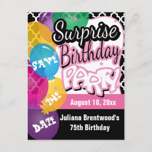 Surprise Birthday Party in Pink   Save the Date Announcement Postcard