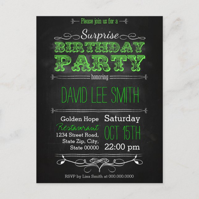 Surprise Birthday Party Invitation Postcard (Front)
