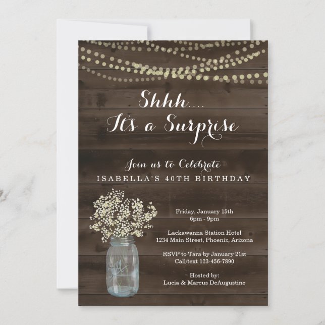 Surprise Birthday Party Invitation  - Rustic Wood (Front)