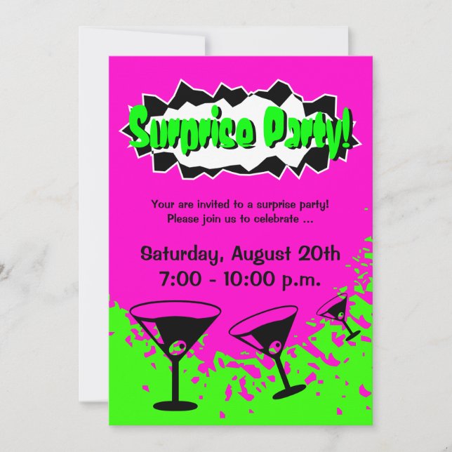 Surprise Birthday party invitations | Neon colours (Front)