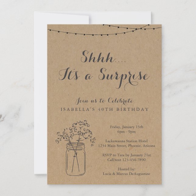 Surprise Birthday Party Invite -Rustic Kraft Paper (Front)