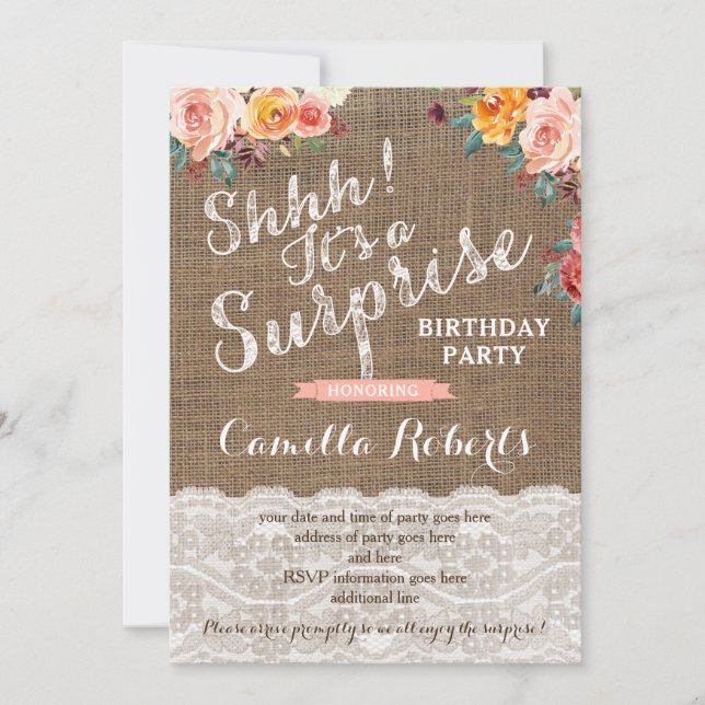Surprise Birthday Party Invites, Any Age, Autumn Invitation (Front)