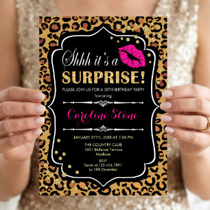 Surprise Birthday Party - Leopard Print Pink Invitation