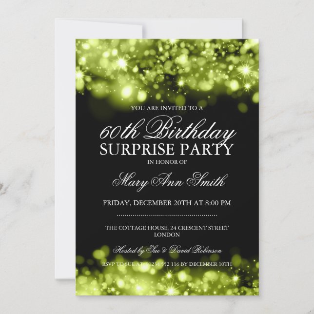 Surprise Birthday Party Lime Sparkling Lights Invitation (Front)
