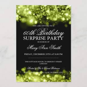 Surprise Birthday Party Lime Sparkling Lights Invitation