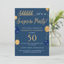 Surprise Birthday Party Navy Blue Gold Balloons