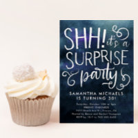 Surprise Birthday Party Navy Blue Watercolor