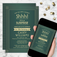Surprise Birthday Party Shhh! Elegant Green & Gold