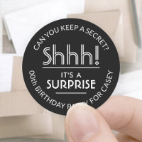 Surprise Birthday Party Shhh! Simple Black & White
