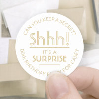 Surprise Birthday Party Shhh! Stylish White & Gold