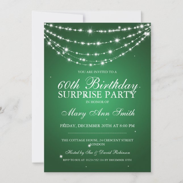 Surprise Birthday Party Sparkling Chain Green Invitation (Front)