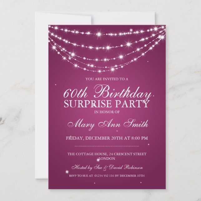 Surprise Birthday Party Sparkling Chain Pink Invitation (Front)