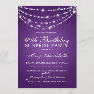 Surprise Birthday Party Sparkling Chain Purple Invitation