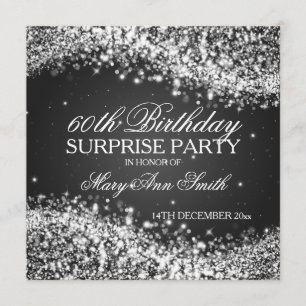 Surprise Birthday Party Sparkling Wave Black Invitation