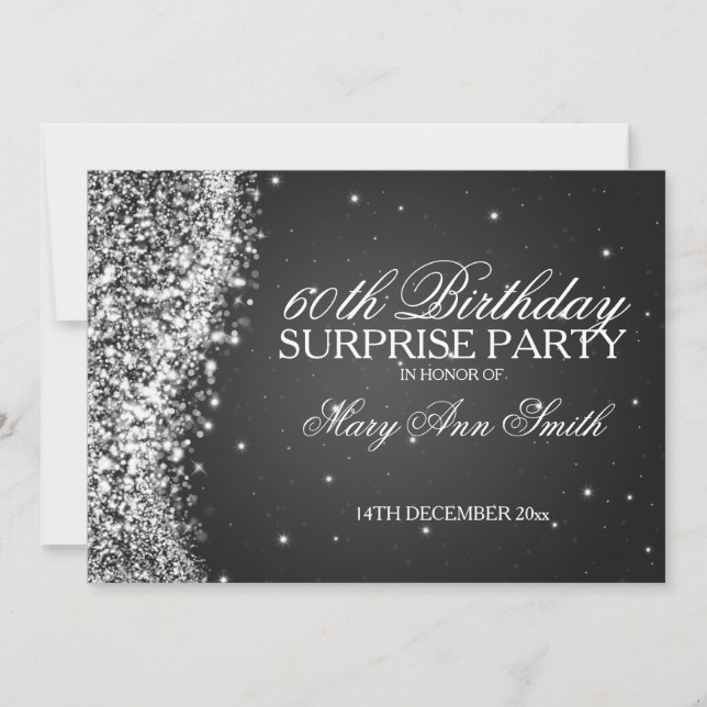 Surprise Birthday Party Sparkling Wave Black Invitation (Front)
