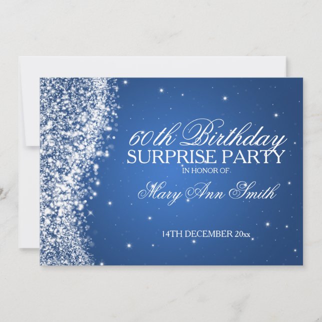 Surprise Birthday Party Sparkling Wave Blue Invitation (Front)