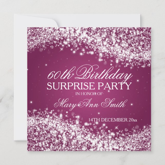 Surprise Birthday Party Sparkling Wave Pink Invitation (Front)