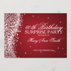 Surprise Birthday Party Sparkling Wave Red Invitation