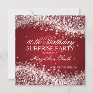 Surprise Birthday Party Sparkling Wave Red Invitation