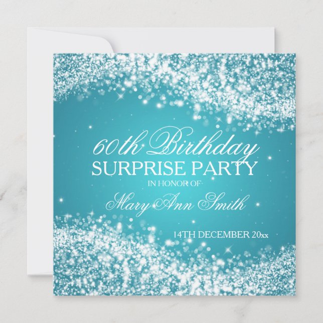 Surprise Birthday Party Sparkling Wave Turquoise Invitation (Front)