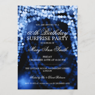 Surprise Birthday Party String Lights Blue Invitation