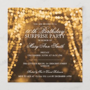 Surprise Birthday Party String Lights Gold Invitation