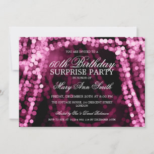 Surprise Birthday Party String Lights Pink Invitation