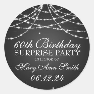 Surprise Birthday Party String of Stars Black Classic Round Sticker