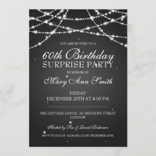 Surprise Birthday Party String of Stars Black Invitation