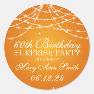 Surprise Birthday Party String of Stars Orange Classic Round Sticker